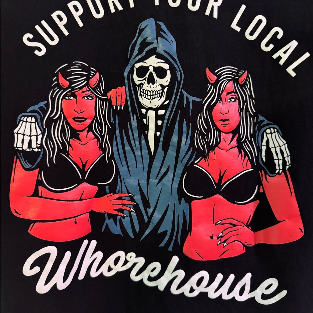 Black Graphic Tee with Skull and Devils